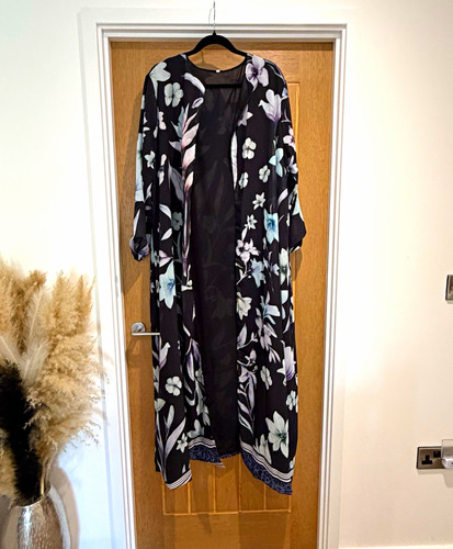 Black white floral - floral, kimono